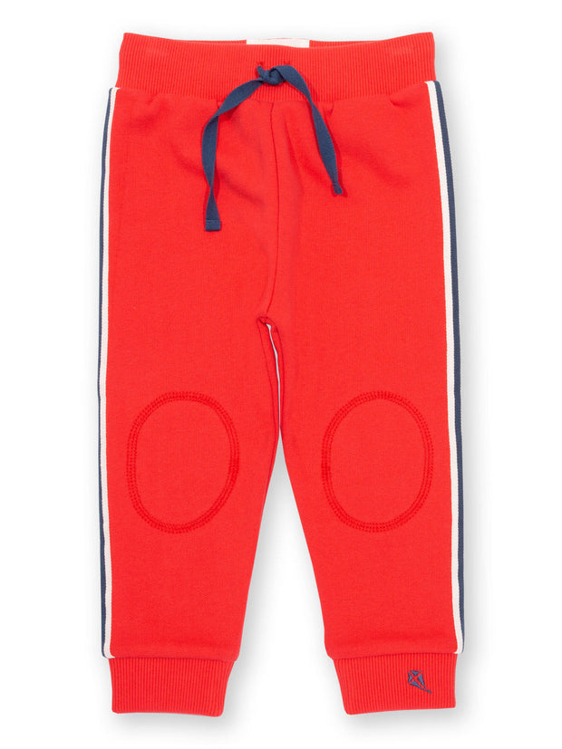 Kite - Boys organic side stripe joggers red - Brush back sweat fabric - Elasticated waistband with adjustable ties
