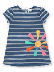 Kite - Girls organic smiley sun dress navy blue - Appliqué design - Short sleeves with gathers