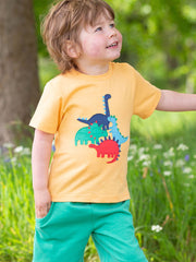 Kite - Boys organic dino play t-shirt yellow - Appliqué design - Short sleeved