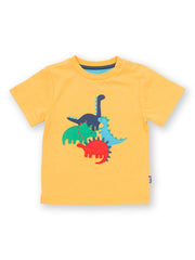 Kite - Boys organic dino play t-shirt yellow - Appliqué design - Short sleeved