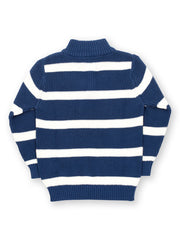 Kite - Boys organic Furzey jumper - Navy blue and cream stripe - Chunky knit