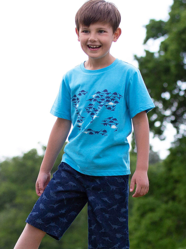 Kite - Boys organic dino world t-shirt blue - Placement print - Short sleeved