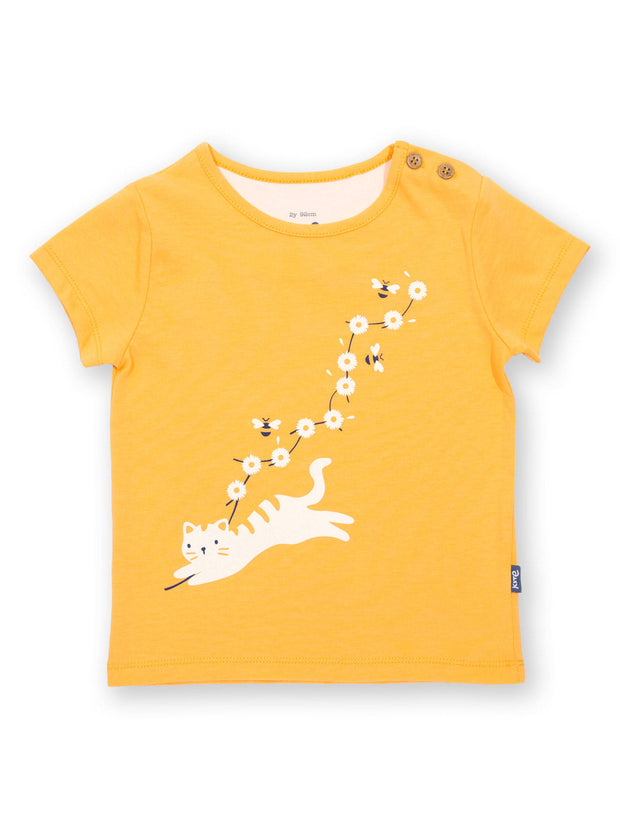 Kite - Girls organic kitty cat t-shirt yellow - Placement print - Short sleeved
