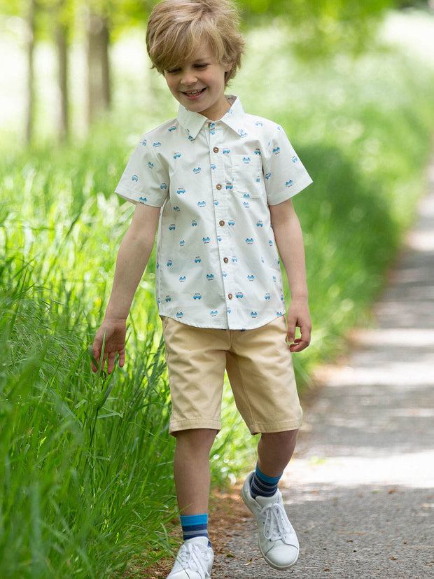 Kite - Boys organic camper shirt cream - Short sleeved