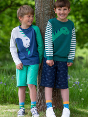 Kite - Boys organic dino munch t-shirt navy blue - Appliqué design - Long sleeved