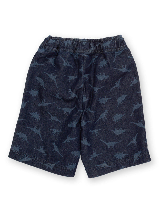 Kite - Boys organic dino denim shorts navy blue - Light navy etched design - Elasticated waistband with adjustable ties