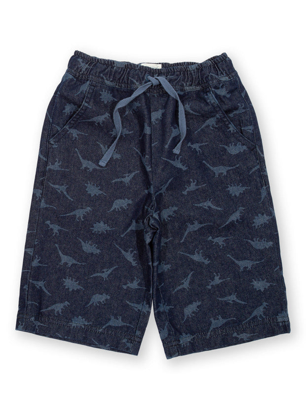 Kite - Boys organic dino denim shorts navy blue - Light navy etched design - Elasticated waistband with adjustable ties