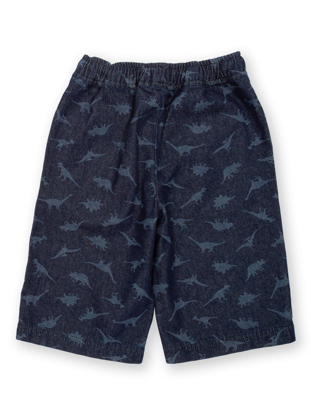 Kite - Boys organic dino denim shorts navy blue - Light navy etched design - Elasticated waistband with adjustable ties