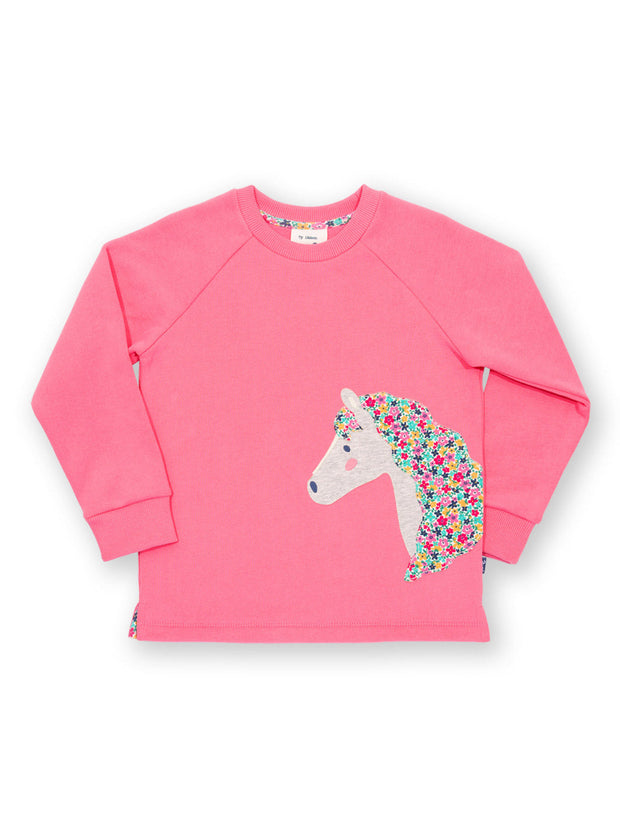 Kite - Girls organic pony sweatshirt pink - Appliqué design - Ribbed neckline and cuffs