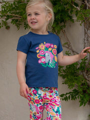 Kite - Girls organic peek-a-pony t-shirt navy blue - Placement print - Short sleeves with gathers