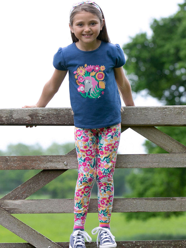 Kite - Girls organic peek-a-pony t-shirt navy blue - Placement print - Short sleeves with gathers