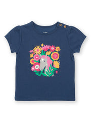 Kite - Girls organic peek-a-pony t-shirt navy blue - Placement print - Short sleeves with gathers