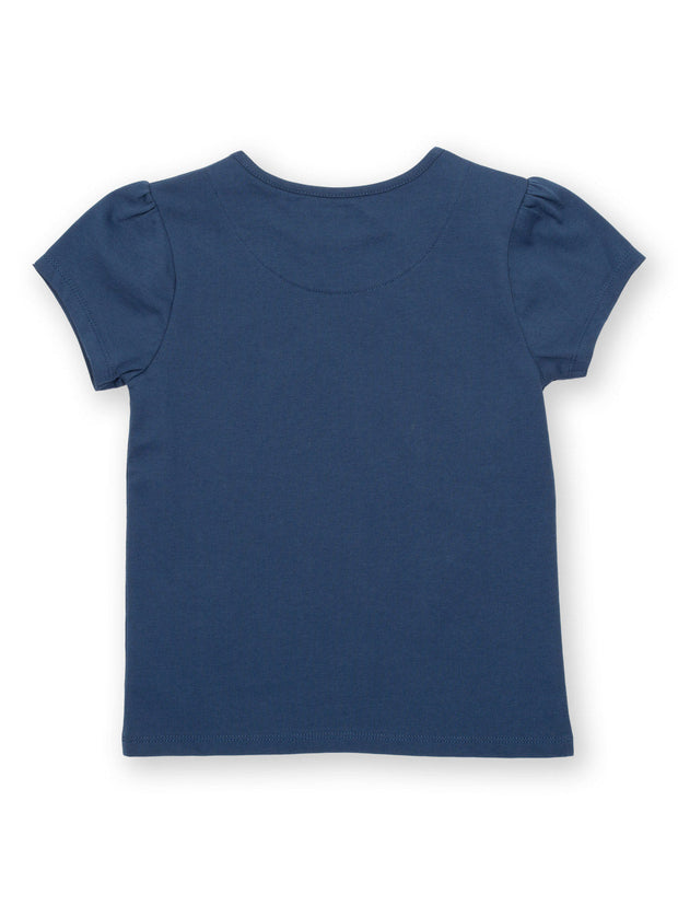 Kite - Girls organic peek-a-pony t-shirt navy blue - Placement print - Short sleeves with gathers