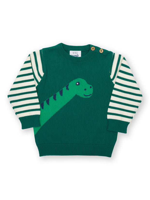 Kite - Boys organic dino jumper green - Intarsia design - Lightweight knitwear