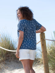 Kite - Womens organic Chilcombe muslin blouse giraffy navy - All-over print - Elasticated neckline