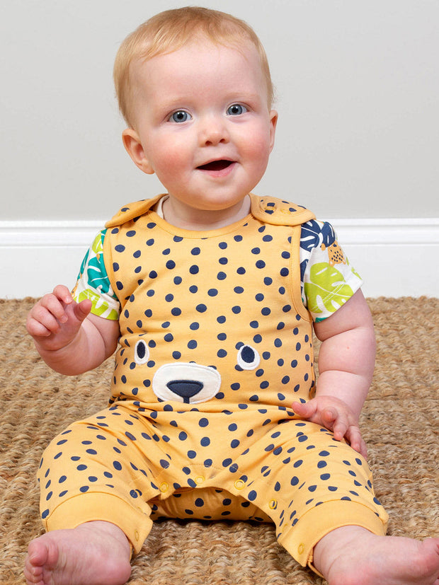 Kite - Baby organic spotty cub dungarees yellow - Appliqué design - Popper openings