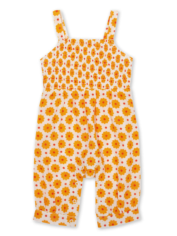 Kite - Baby Girls organic groovy dot dungarees yellow - Popper crotch opening