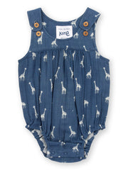 Kite - Baby organic giraffy romper navy blue - Adjustable straps with coconut buttons