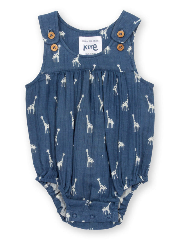 Kite - Baby organic giraffy romper navy blue - Adjustable straps with coconut buttons