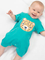 Kite - Baby organic jungle cub romper blue - Appliqué design - Popper openings