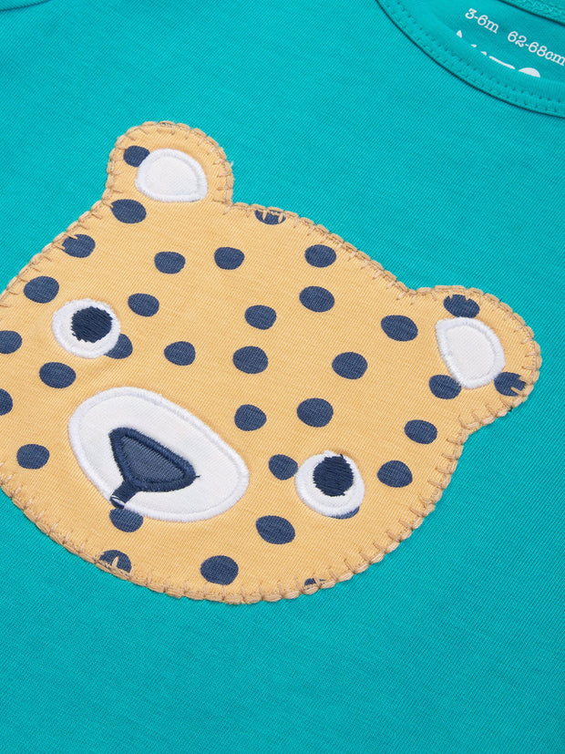 Kite - Baby organic jungle cub romper blue - Appliqué design - Popper openings