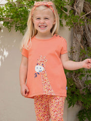 Kite - Girls organic giraffy tunic orange - Appliqué design - Short sleeved