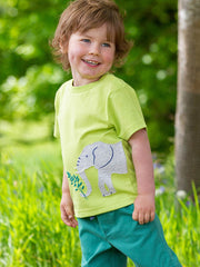 Kite - Boys organic elephants never forget t-shirt green - Appliqué design - Short sleeved