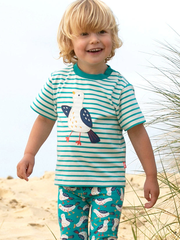 Kite - Boys organic silly seagull t-shirt blue - Appliqué design - Short sleeved