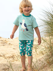 Kite - Boys organic silly seagull pedal pushers green - Elasticated waistband