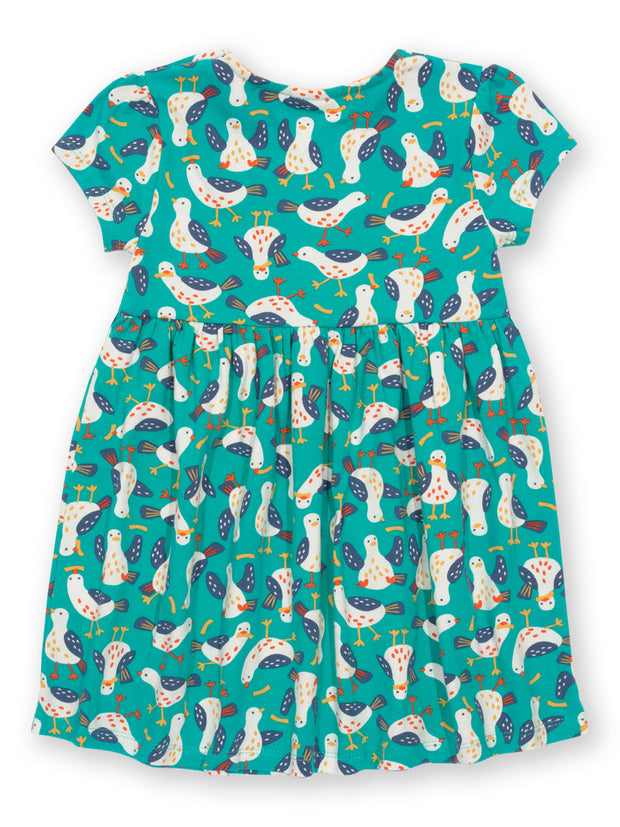 Kite - Girls organic silly seagull dress green - Short sleeves with gathers