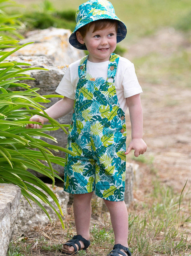 Kite - Boys organic jungle dungarees - Cross over adjustable straps with coconut buttons