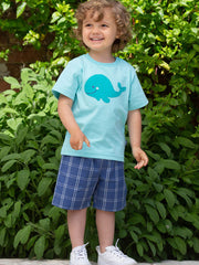 Kite - Boys organic whaley good t-shirt blue - Appliqué design - Short sleeved