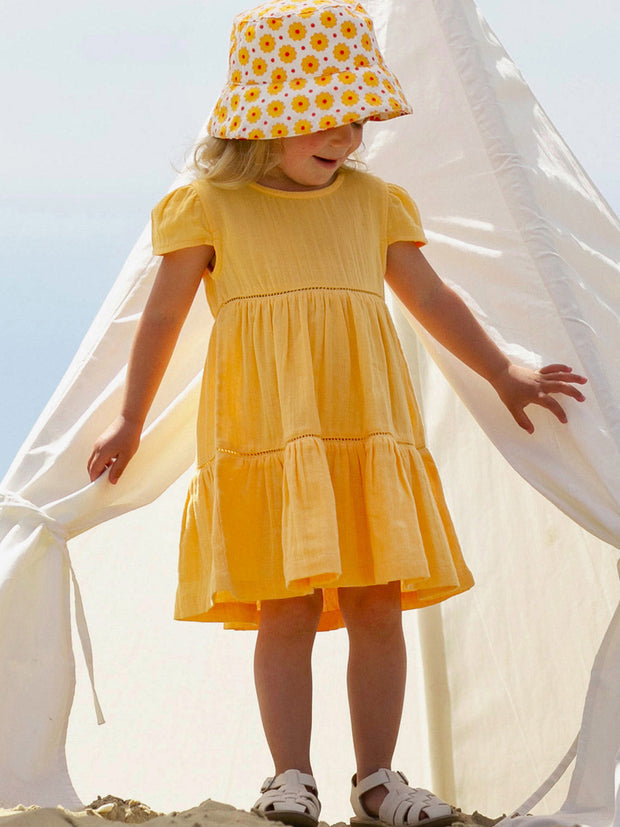 Kite - Girls organic sunshine dress yellow - Double layer muslin - Short sleeves with gathers