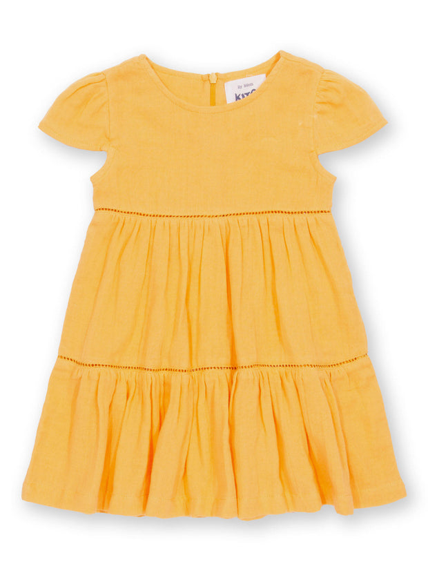 Kite - Girls organic sunshine dress yellow - Double layer muslin - Short sleeves with gathers