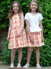 Kite - Girls organic groovy floral dress orange - Sleeveless