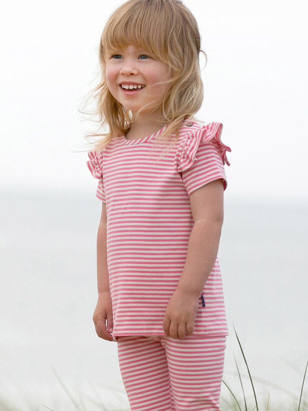 Kite - Girls organic flutterby t-shirt pink - Yarn dyed stripe - Short sleeves with frill detail