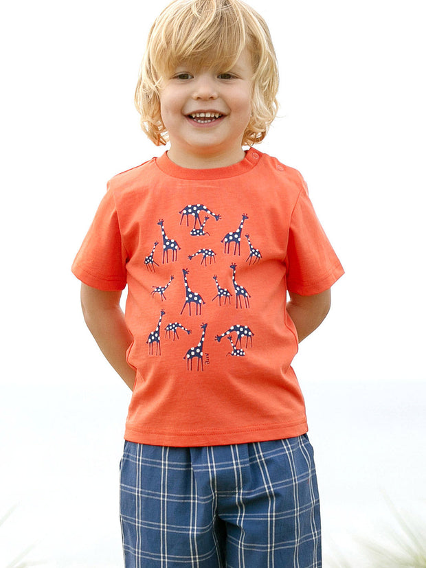 Kite - Boys organic giraffy t-shirt orange - Placement print - Short sleeved