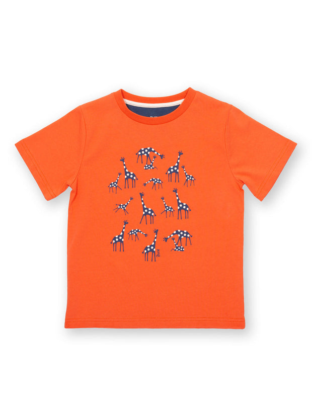 Kite - Boys organic giraffy t-shirt orange - Placement print - Short sleeved