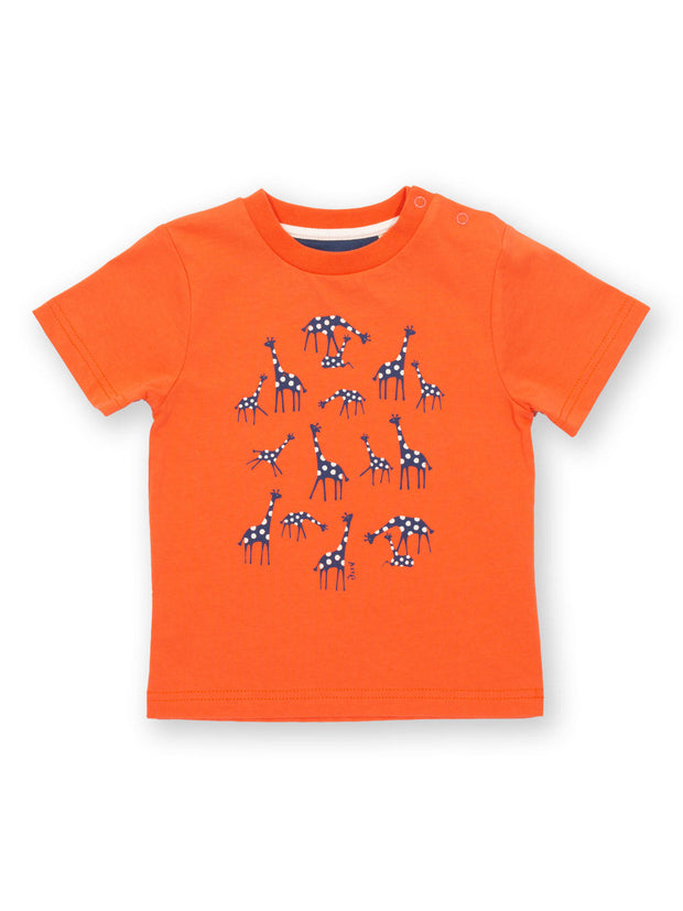 Kite - Boys organic giraffy t-shirt orange - Placement print - Short sleeved
