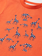 Kite - Boys organic giraffy t-shirt orange - Placement print - Short sleeved