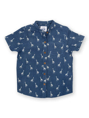 Kite - Boys organic giraffy grandad shirt navy blue - Short sleeved