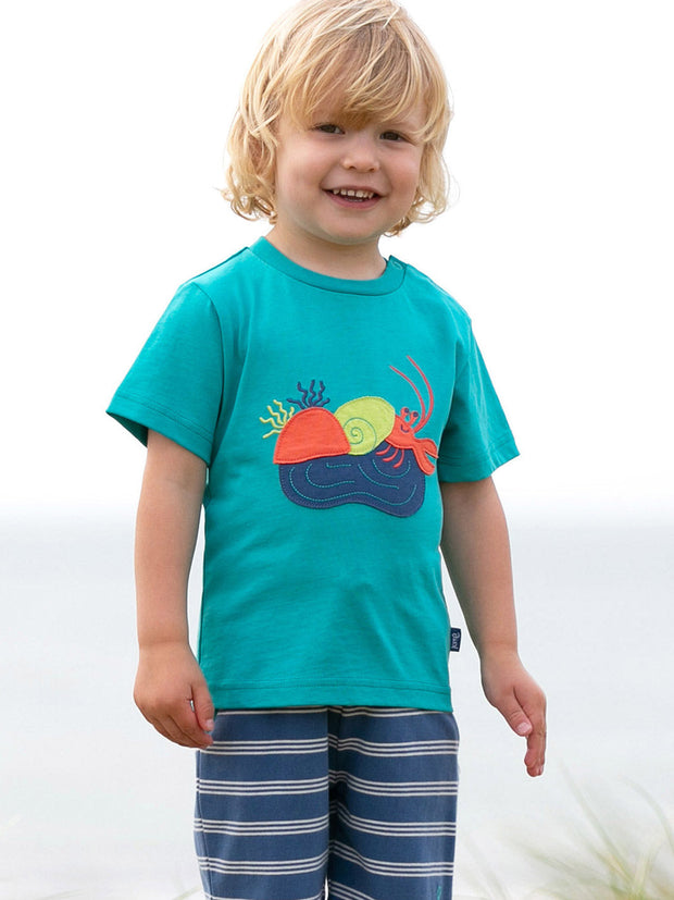 Kite - Boys organic rock pool t-shirt blue - Appliqué design - Short sleeved