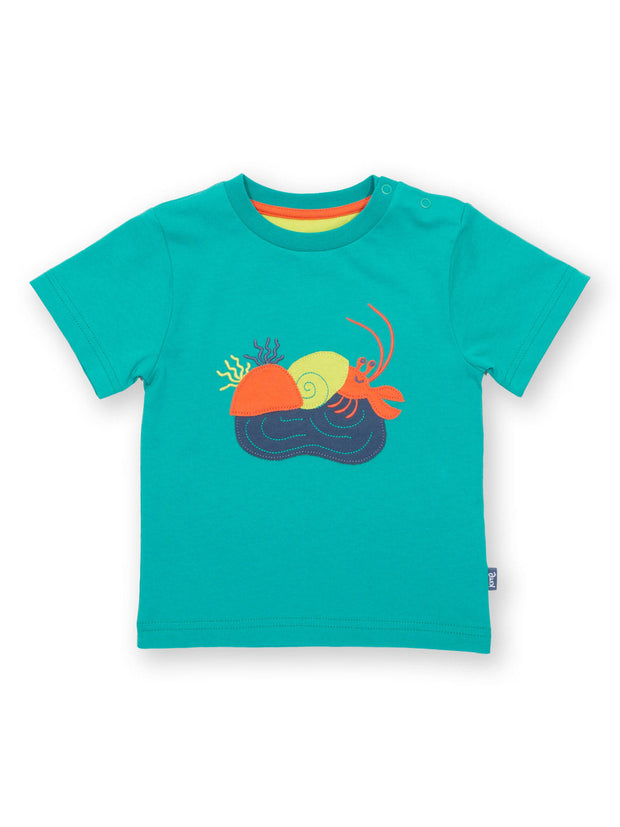 Kite - Boys organic rock pool t-shirt blue - Appliqué design - Short sleeved