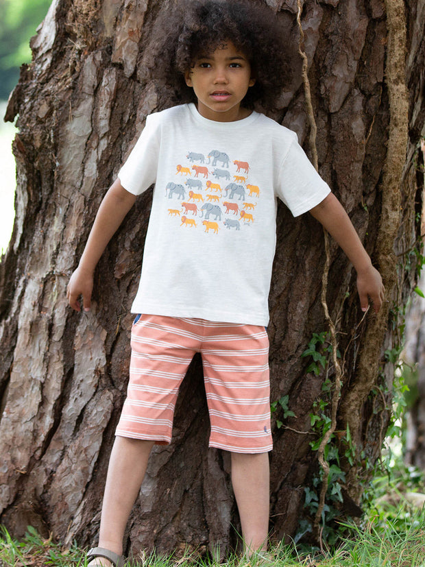 Kite - Boys organic Corfe shorts brick - Yarn dyed stripe - Elasticated waistband with adjustable ties