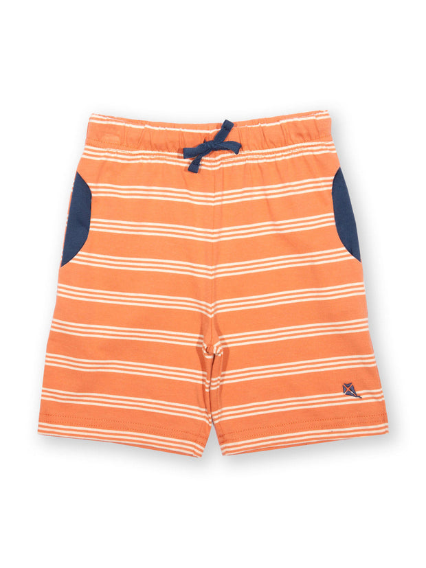 Kite - Boys organic Corfe shorts brick - Yarn dyed stripe - Elasticated waistband with adjustable ties