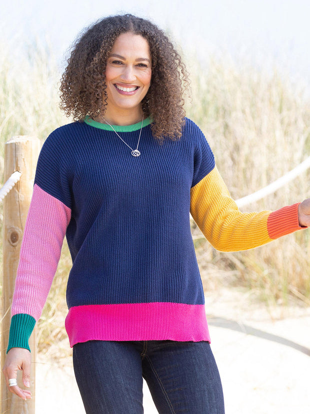 Kite - Womens organic cotton Beaminster knit jumper - Colour block knit design - Chunky knitwear