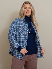 Kite - Womens organic cotton Leigh oversized flannel check shirt navy - Yarn dyed stripe - Relaxed fit