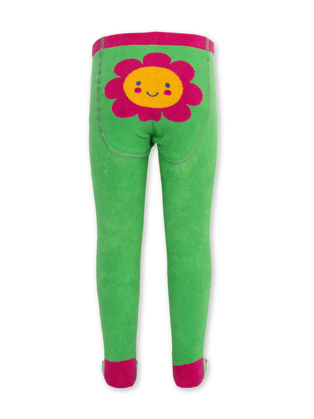 Kite - Girls organic cotton be yourself tights green - Flower seat and leg design