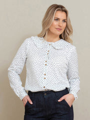 Kite - Womens organic cotton Duntish dolly collar fine twill blouse cream - Coconut button fastening
