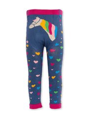 Kite - Girls organic cotton love heart knit leggings navy - Rainbow heart design on legs